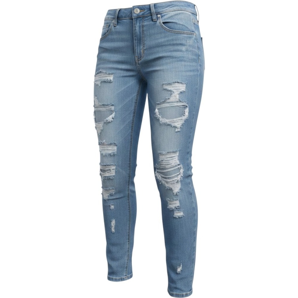 American Eagle Womens Distressed Skinny Jeans Blue Button Fly‎ Ripped Size 0